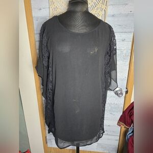 Lane Bryant Black Sheer Top with Lace Details